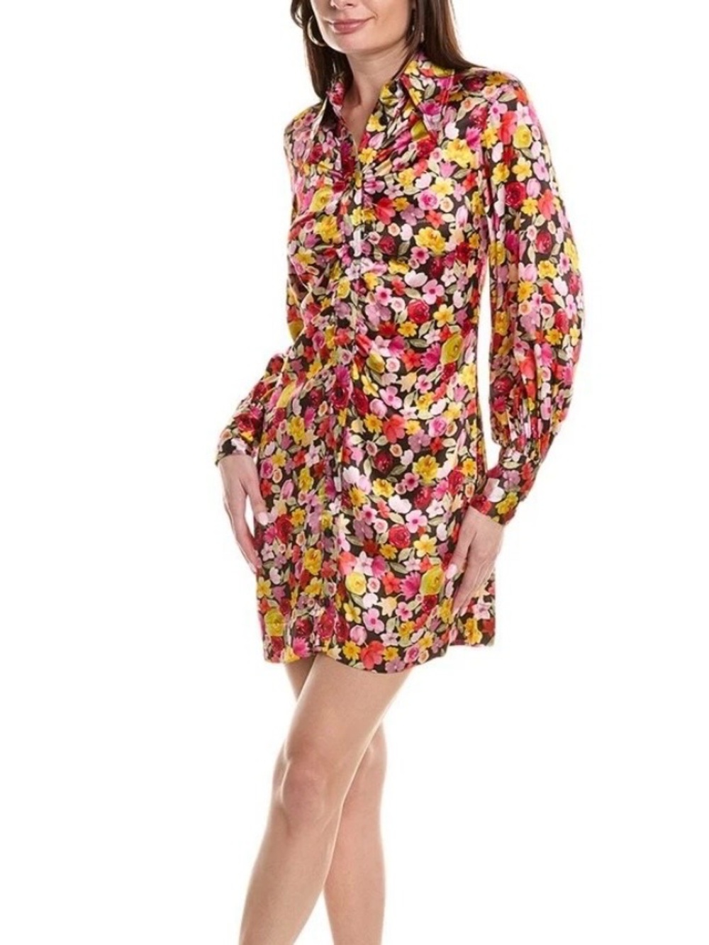 GANNI Floral Print Ruched Mini Silk Dress size 2 reg $395 - Picture 2 of 10